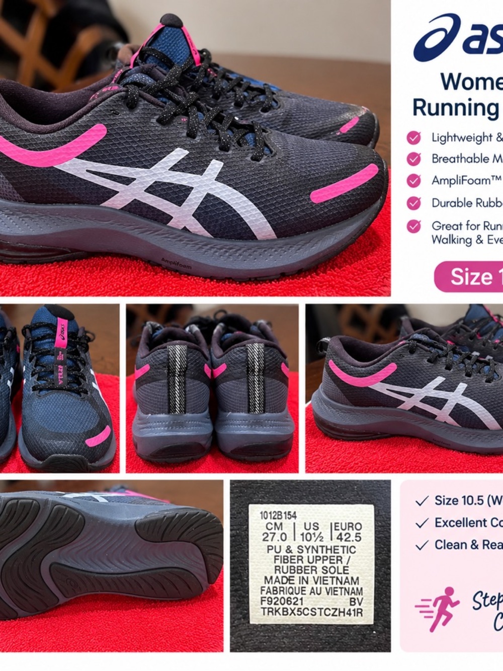 ASICS Women’s Athletic Shoes - Dark Navy with Pink and Gray Accents